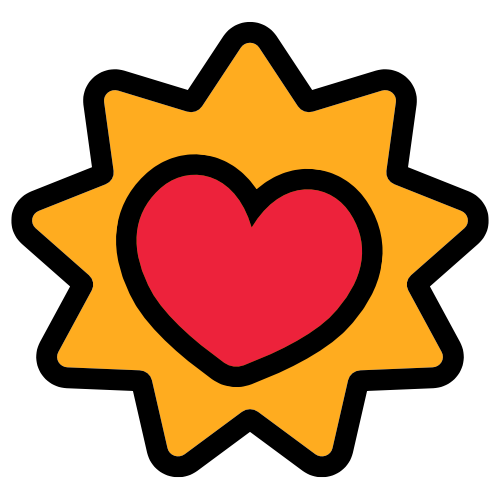 a nine-pointed gold star with a heart in it.